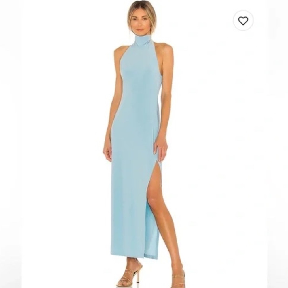 Norma Kamali Halter Turtle Side Slit Gown